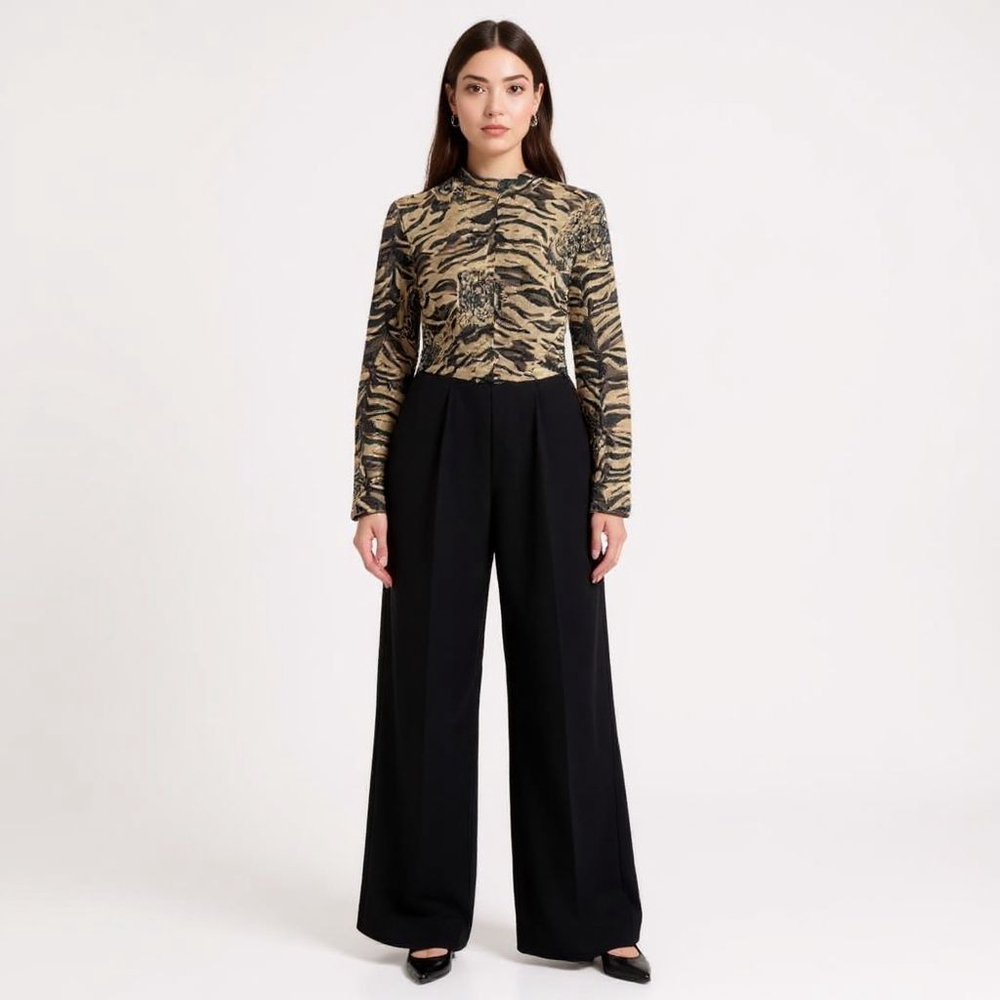 Joseph Ribkoff Vintage Tiger Print Jumpsuit - Size 10 - Missing Belt